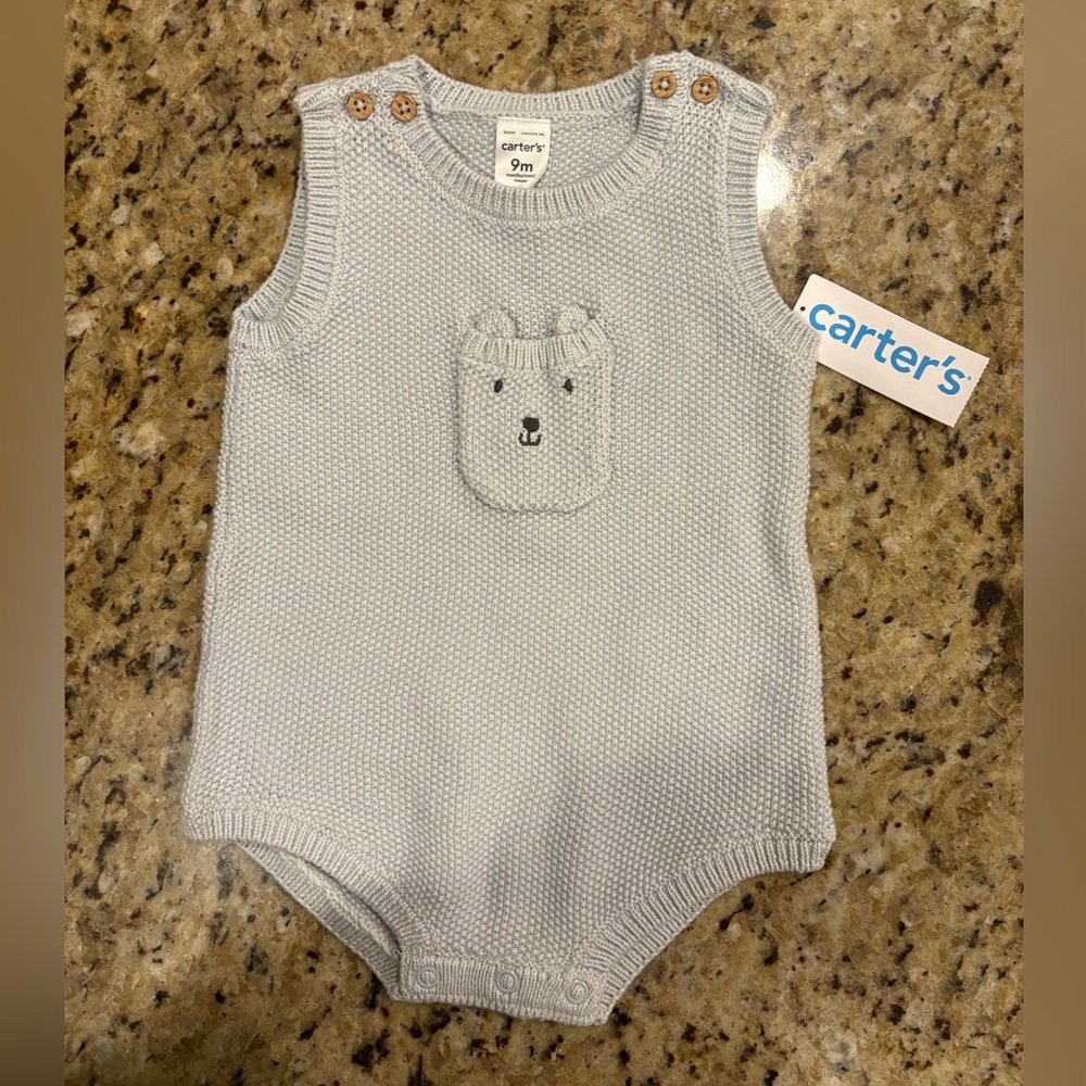 Baby Boy Carter's Gray Knit Baby Romper NWT- 9 Months